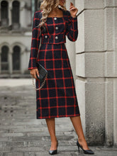 Women's Plaid Pattern Short Jacket And Skirt Set